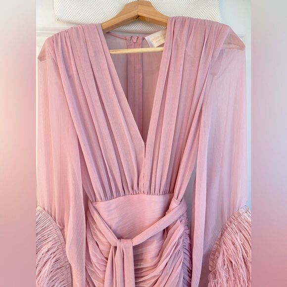 NWOT BRONX AND BANCO Geisha Pink Maxi Dress Feathered Gown | Retail $1100 - Picture 9 of 16